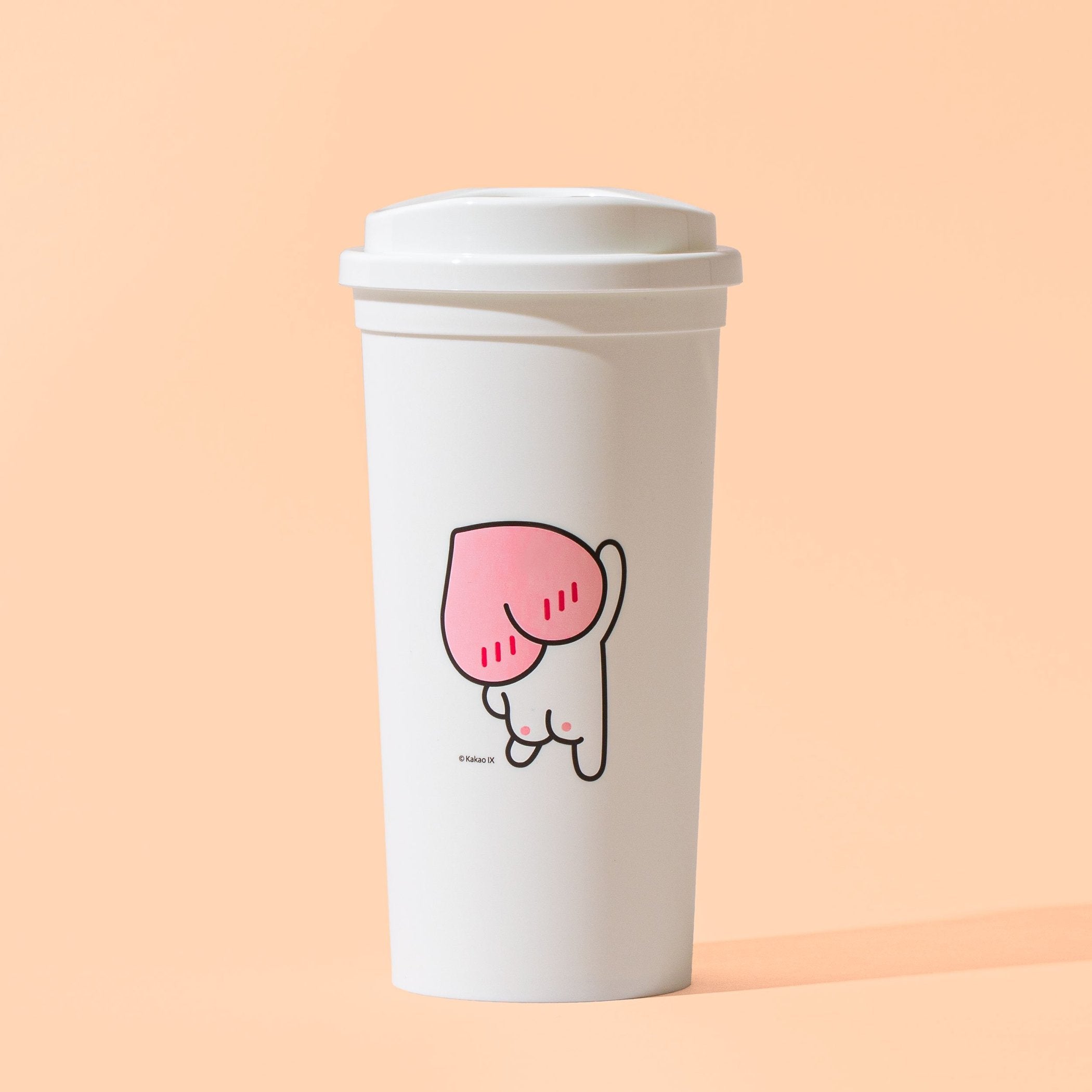 White Reusable Tumblers KakaoFriends Licensed Design - 16.9oz travel coffee tea mug with lid (APEACH)