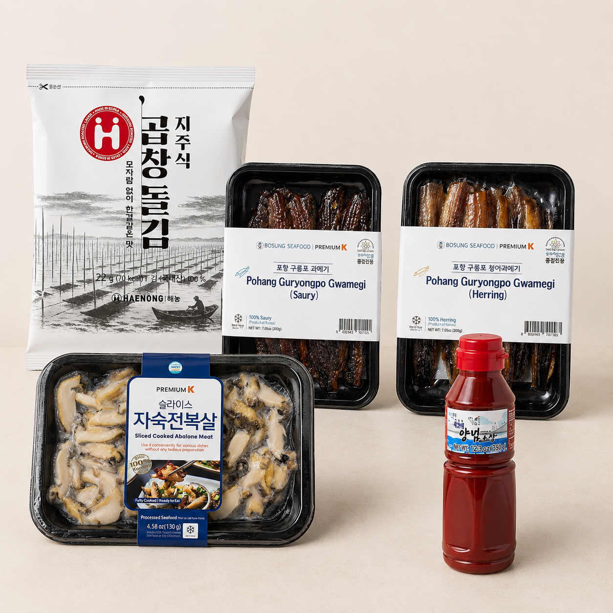 전복살과 과메기 셋트 (서래곱창김+ 자숙전복살+과메기2종+초장)