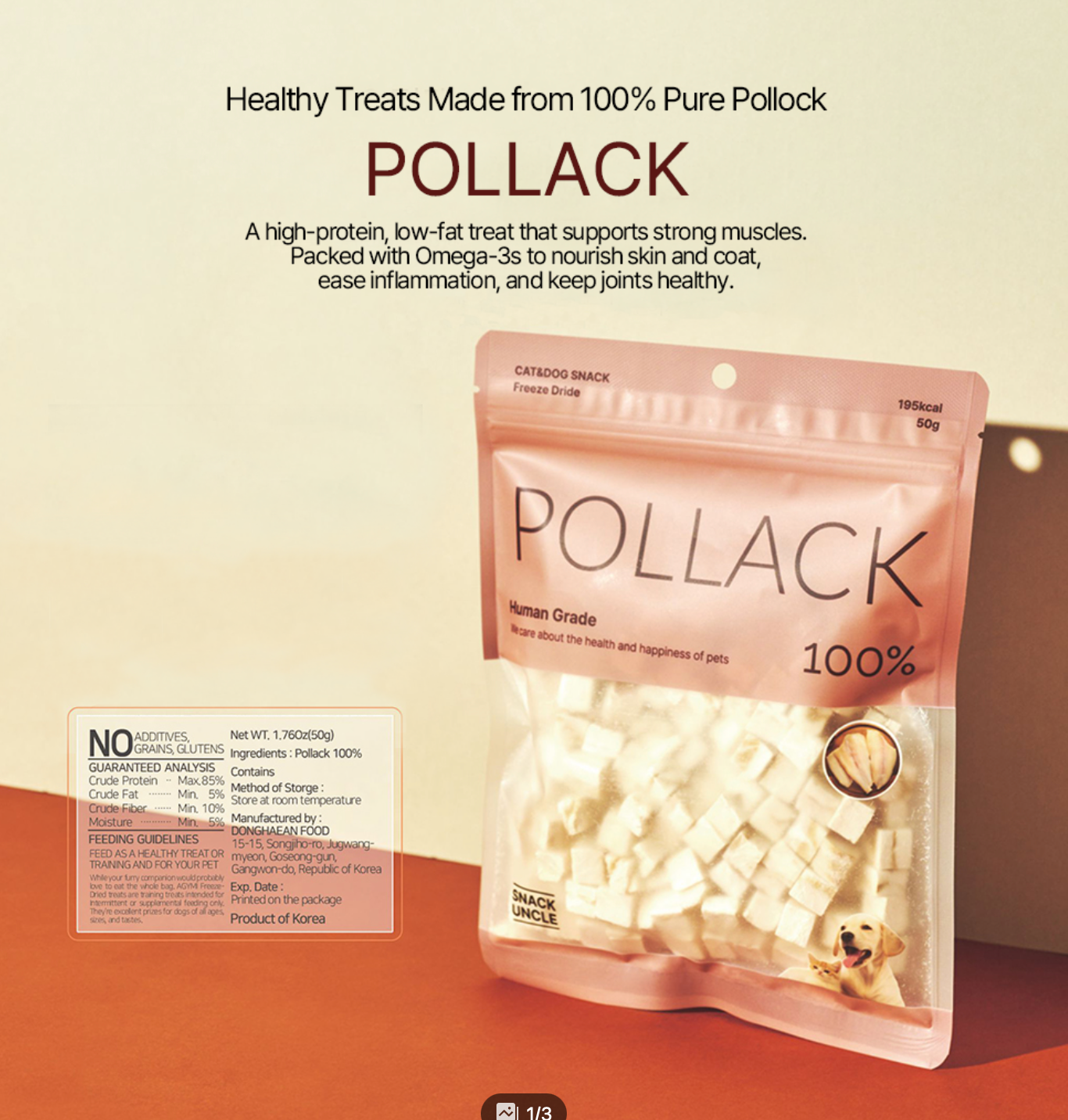 [Snack Uncle] Freeze-Dried  100% Pollack Dog Treats