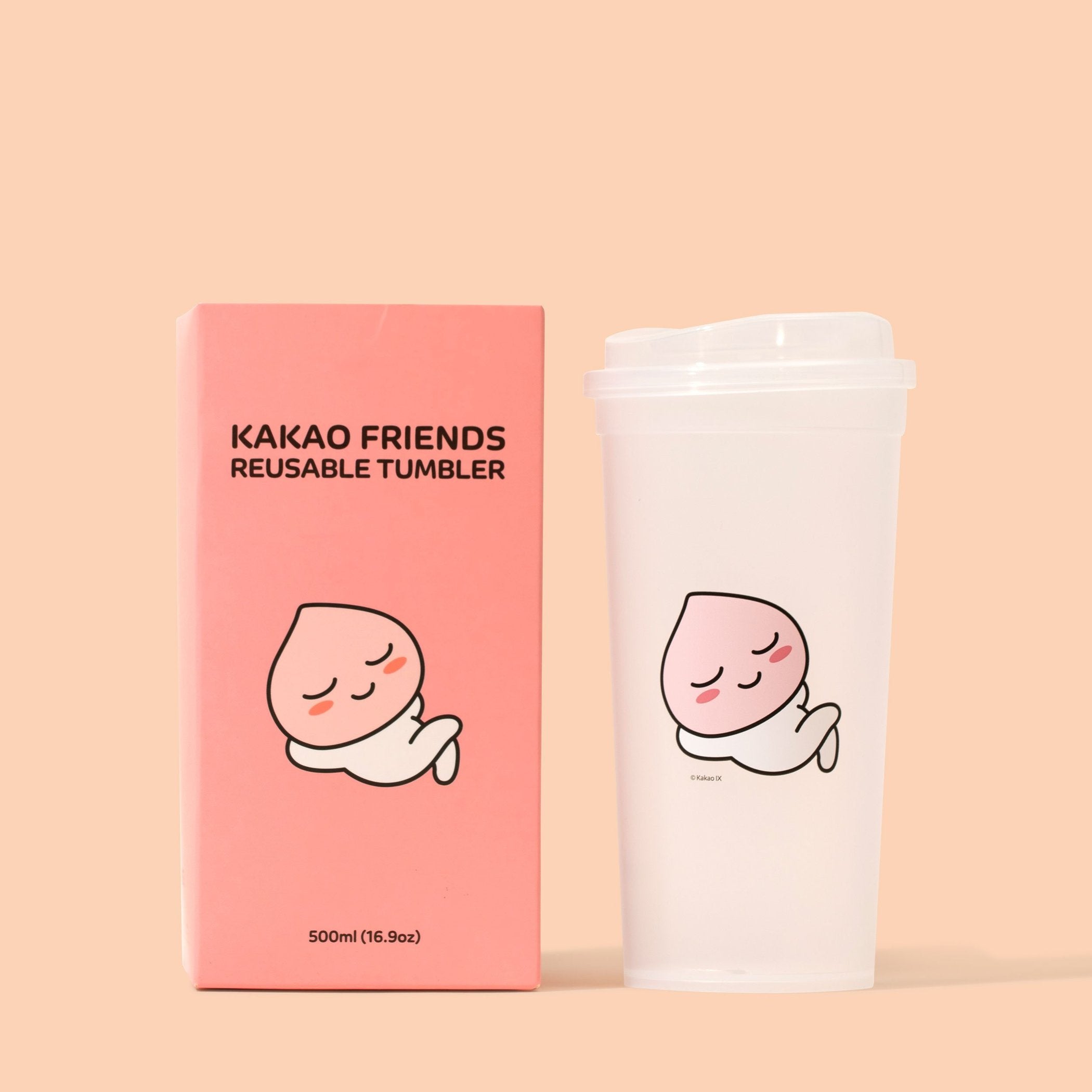 Transparent Reusable Tumblers KakaoFriends Licensed Design - 16.9oz travel coffee tea mug with lid (APEACH)