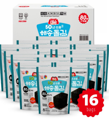 [Free Shipping] Haesong Dolkim Seaweed (80 Sheets) x 16 Packs